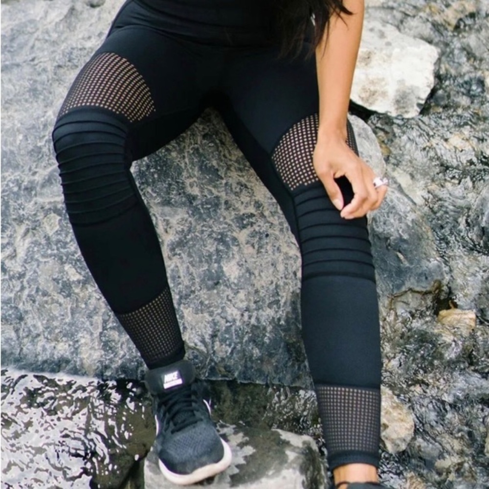 Zyia Active - All Black Moto compression legging with cutouts